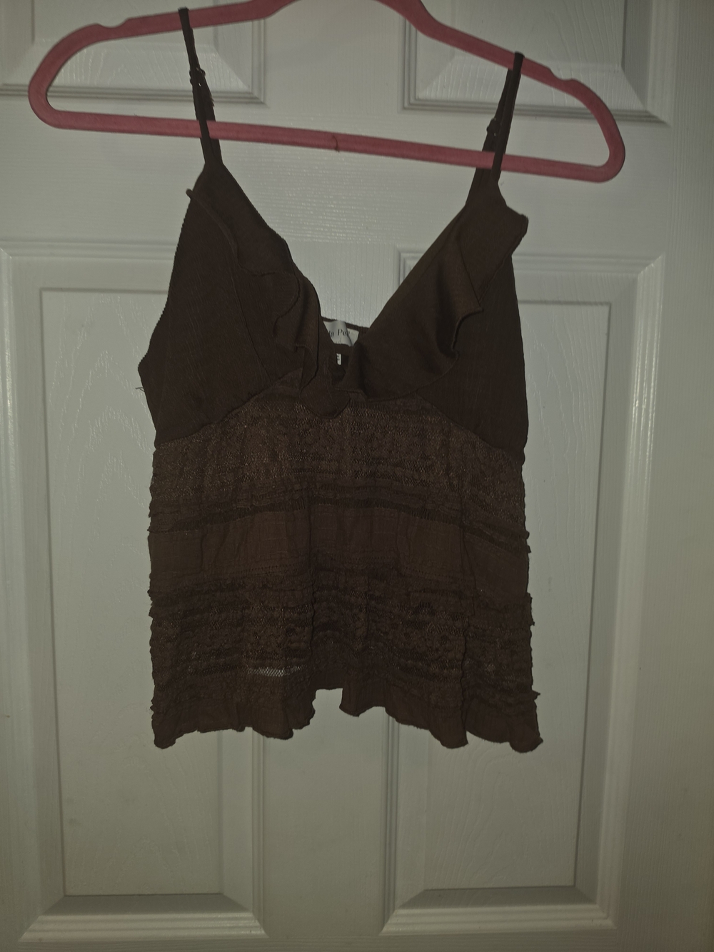 La Peche Brown Lace-Trim Cami Tank Top - Women Xl Sexy
